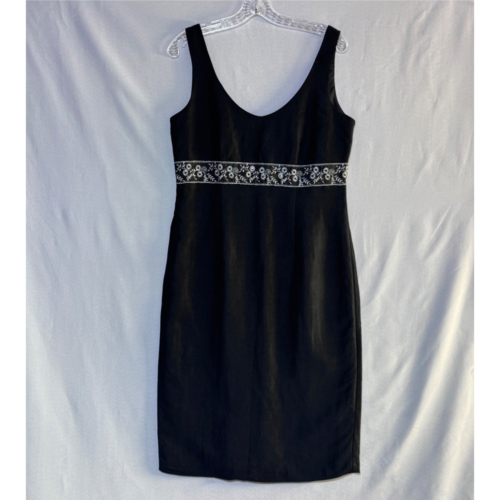 Principles Sheath Dress Womens 8 Black Embroidered Linen Blend Cocktail Elegant